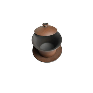 Jianshui zitao Gaiwan tea bowl with a bodhi-leaf–inspired texture, shown with matching lid and saucer