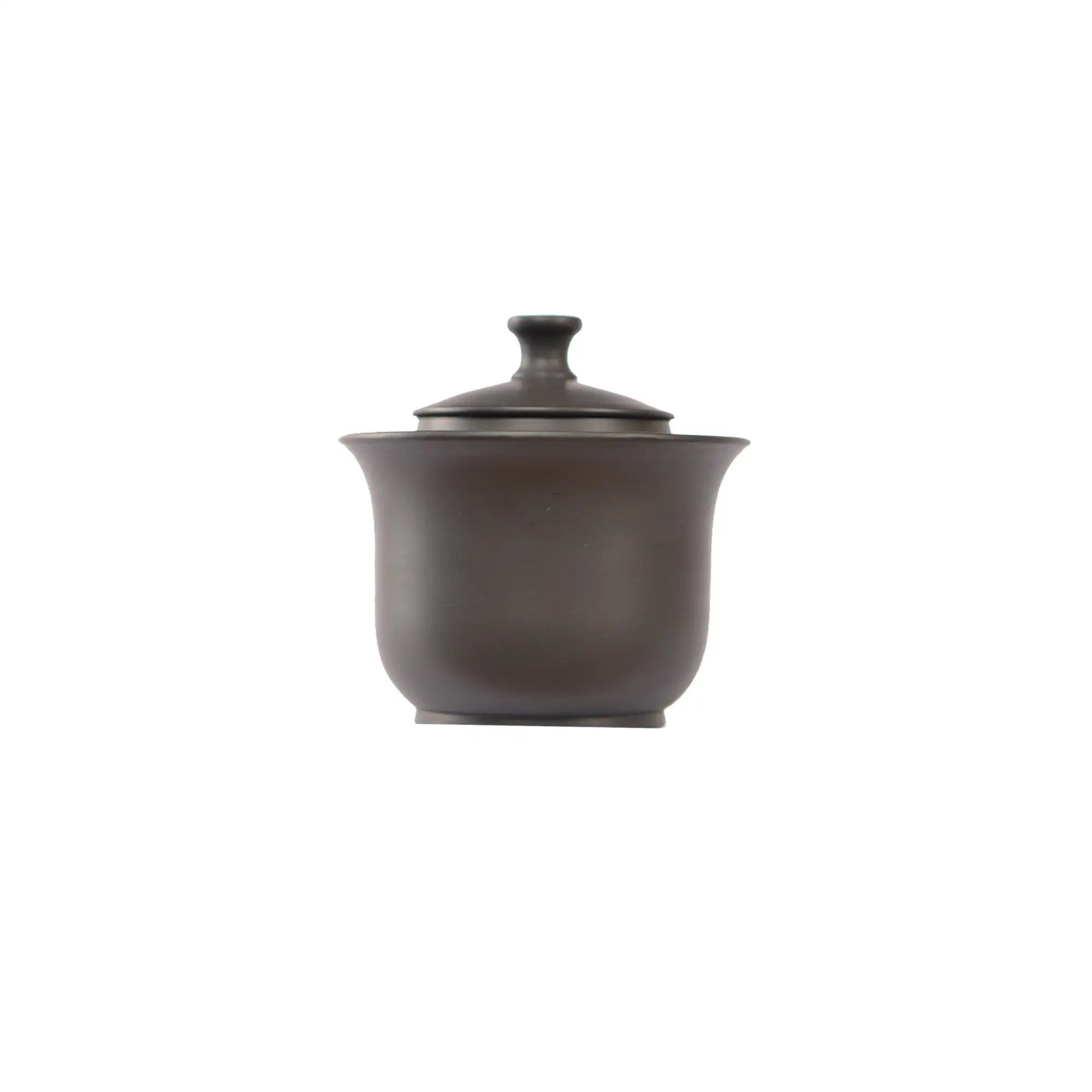 Handmade pottery black Gaiwan with vented lid.