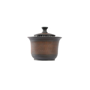 Handcrafted Jianshui zitao gaiwan tea bowl with a chattered texture and natural matte finish