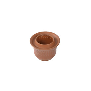 Jianshui zitao red clay gaiwan body with built-in filter holes, featuring a jumping-knife textured exterior and a smooth unglazed finish