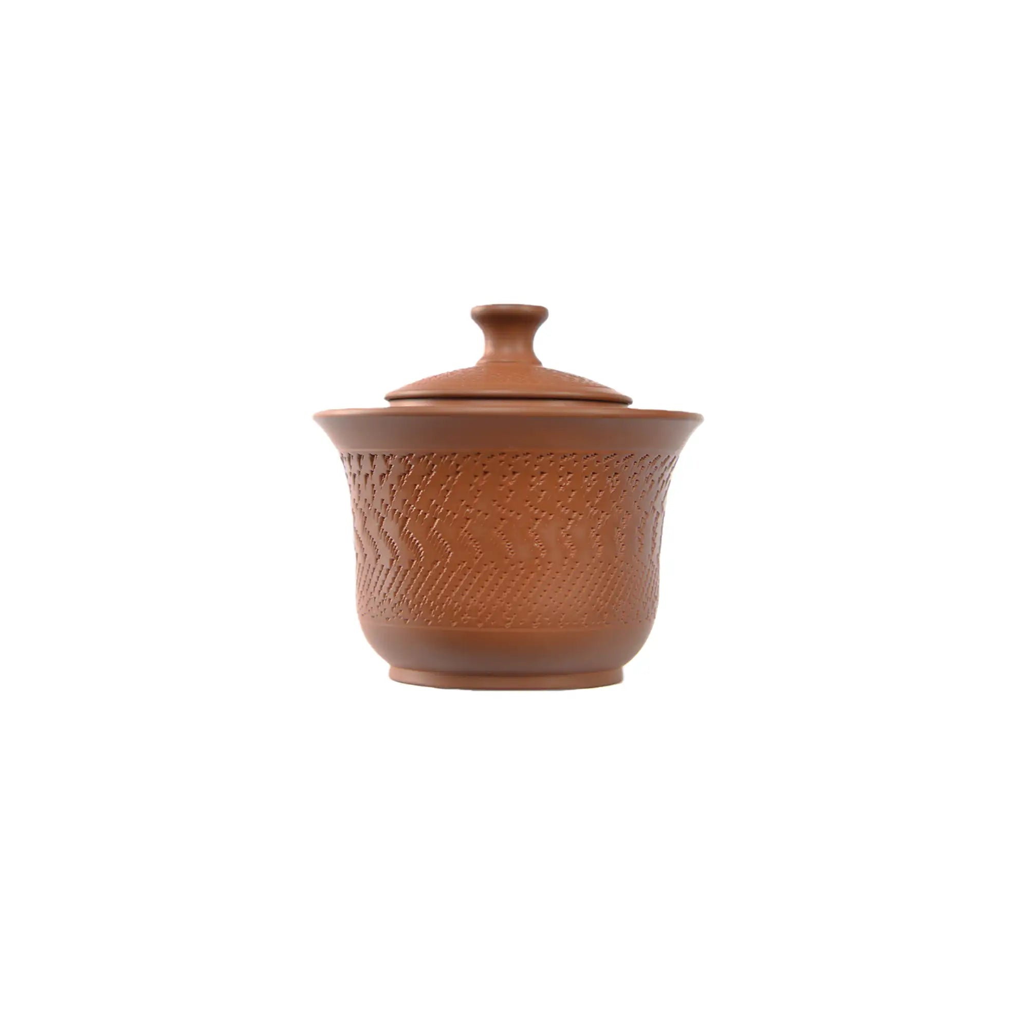 Jianshui zitao red clay gaiwan with traditional chattered texture and unglazed finish