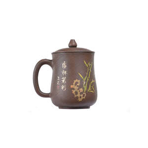 Jianshui zitao office tea mug with bamboo design and bodhi texture, side view