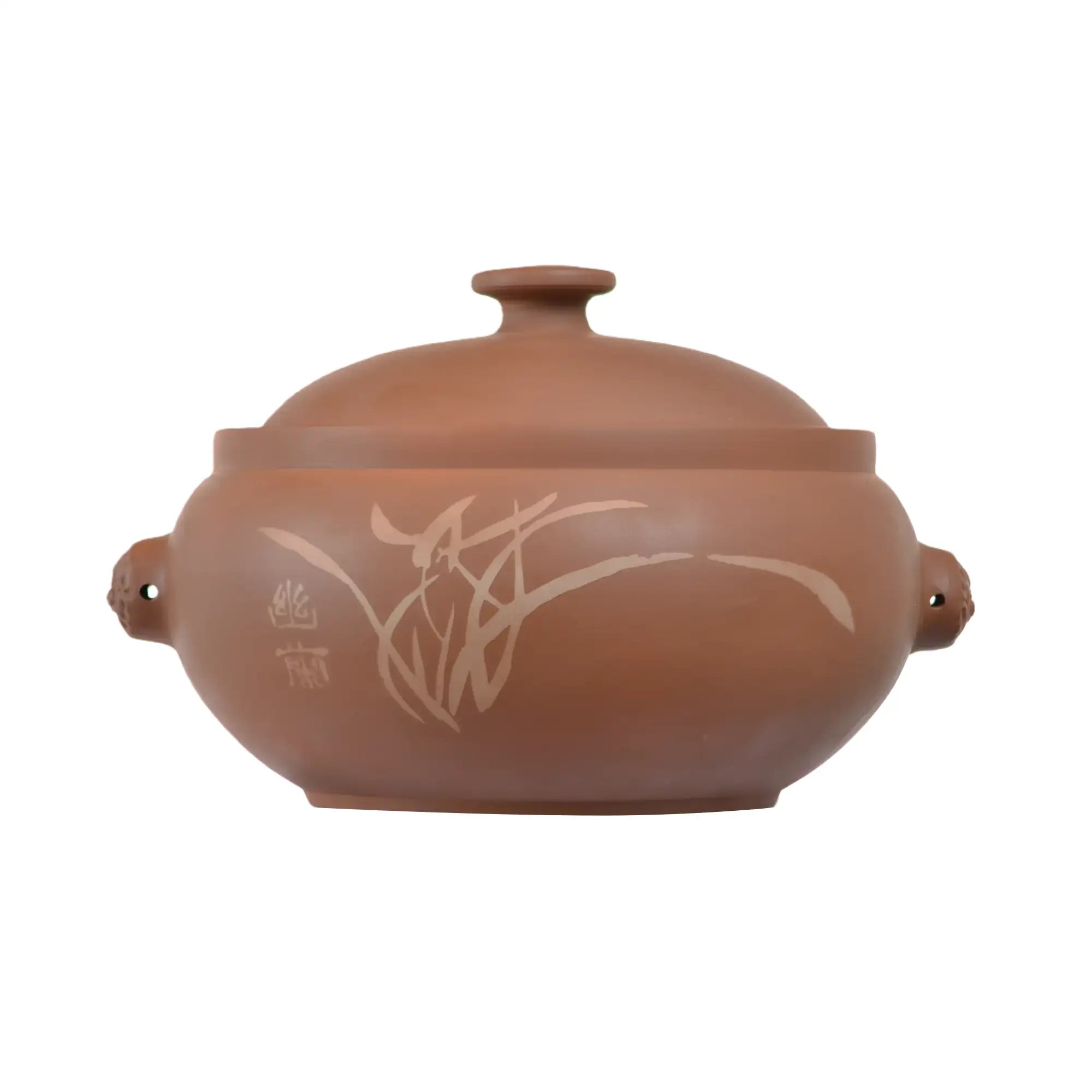 Handmade purple pottery steam pot (red clay) featuring traditional hand-engraved decoration.