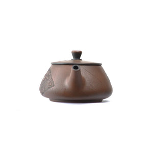 Handcrafted clay teapot No.24 featuring antique bronze finish, Bodhi pattern, and peony relief detailing