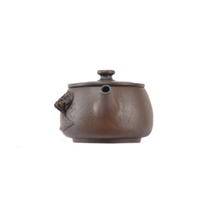 Handcrafted clay teapot No.22 featuring Bodhi pattern and lotus pod relief detailing