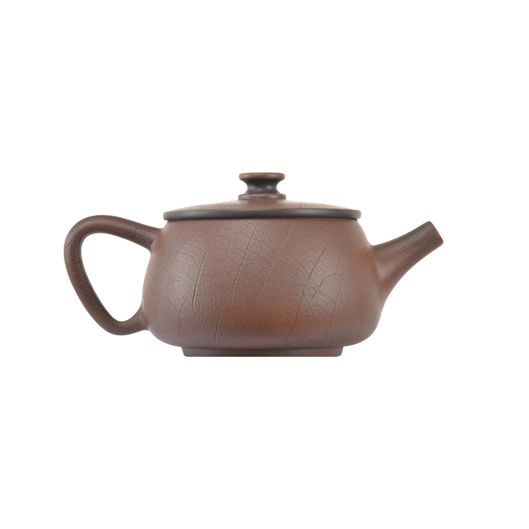 Alternate side view of clay teapot No.10 featuring Bodhi pattern detailing