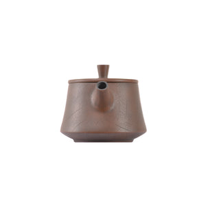 Handcrafted clay teapot No.9 featuring Bodhi pattern detailing and unglazed finish