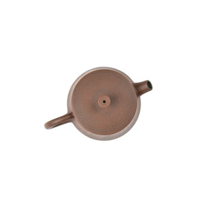 Top view of clay teapot No.9 highlighting lid shape and Bodhi pattern detail
