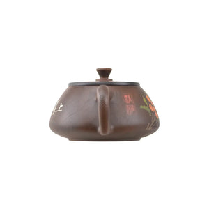 Back view of clay teapot No.29 featuring traditional inlay decoration
