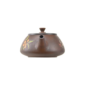 Handcrafted clay teapot No.29 featuring Bodhi pattern with yin carving and yang inlay persimmon design