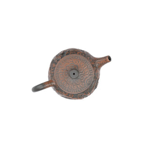 Top view of PorSva No.33 Hanwa dragon clay teapot showing carved lid and detailed craftsmanship