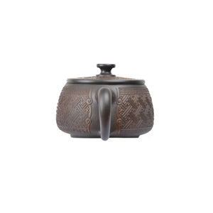 Back view of PorSva No.37 Hanwa clay teapot highlighting smooth surface and balanced silhouette