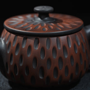 Detailed view of Meteor carved texture on Jianshui teapot