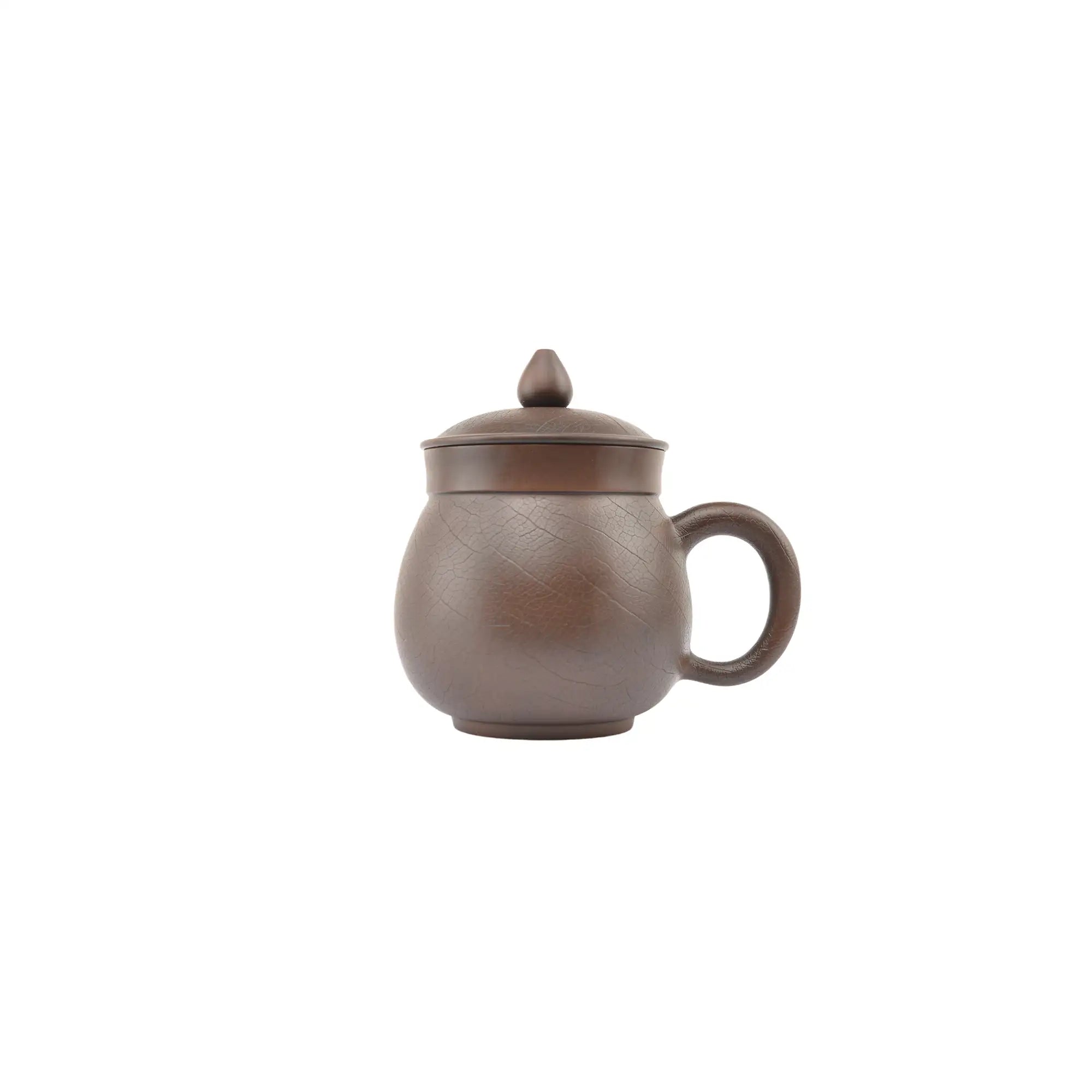 Side view of Jianshui Zitao pottery office mug with natural Bodhi texture and unglazed clay surface, no relief motif