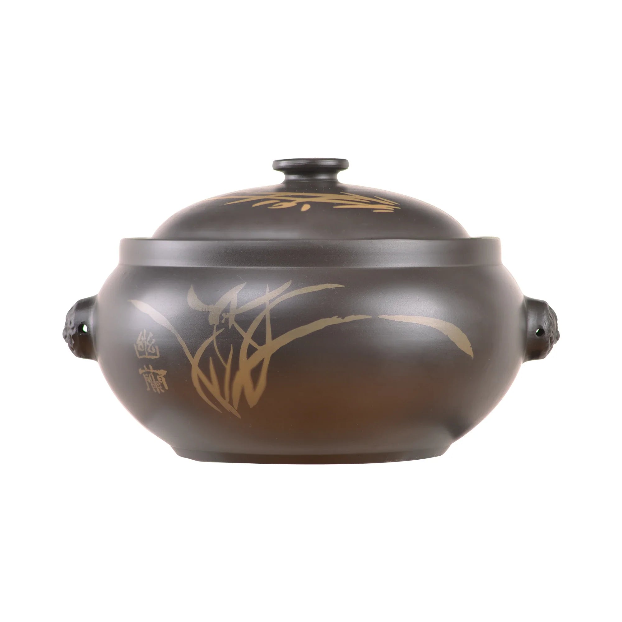 Jianshui zitao ceramic vessel suitable for cooking, with carved bamboo decoration