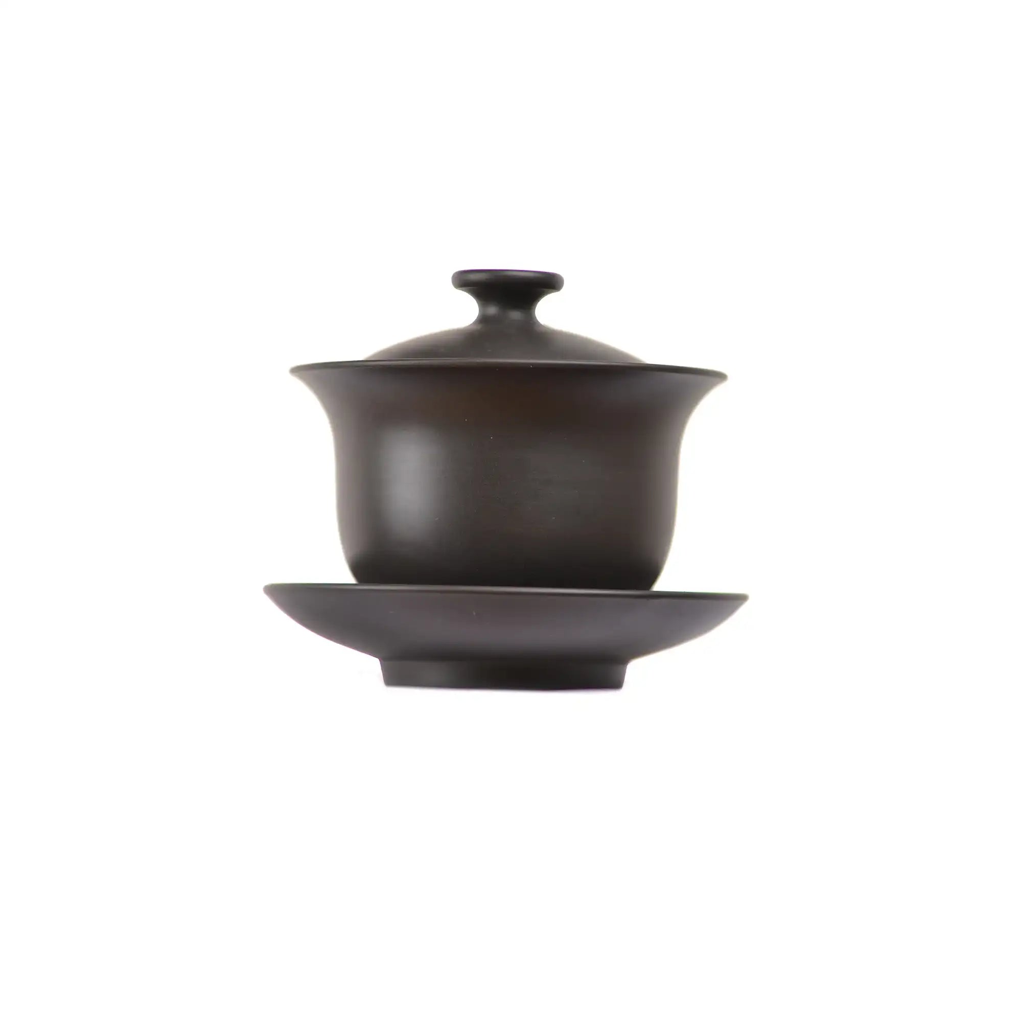 Jianshui zitao Gaiwan tea bowl with smooth matte finish, shown with matching saucer