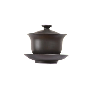 Jianshui zitao Gaiwan tea bowl with smooth matte finish, shown with matching saucer