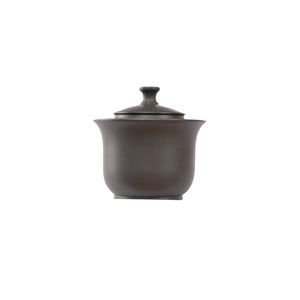 Handmade pottery black Gaiwan with vented lid.
