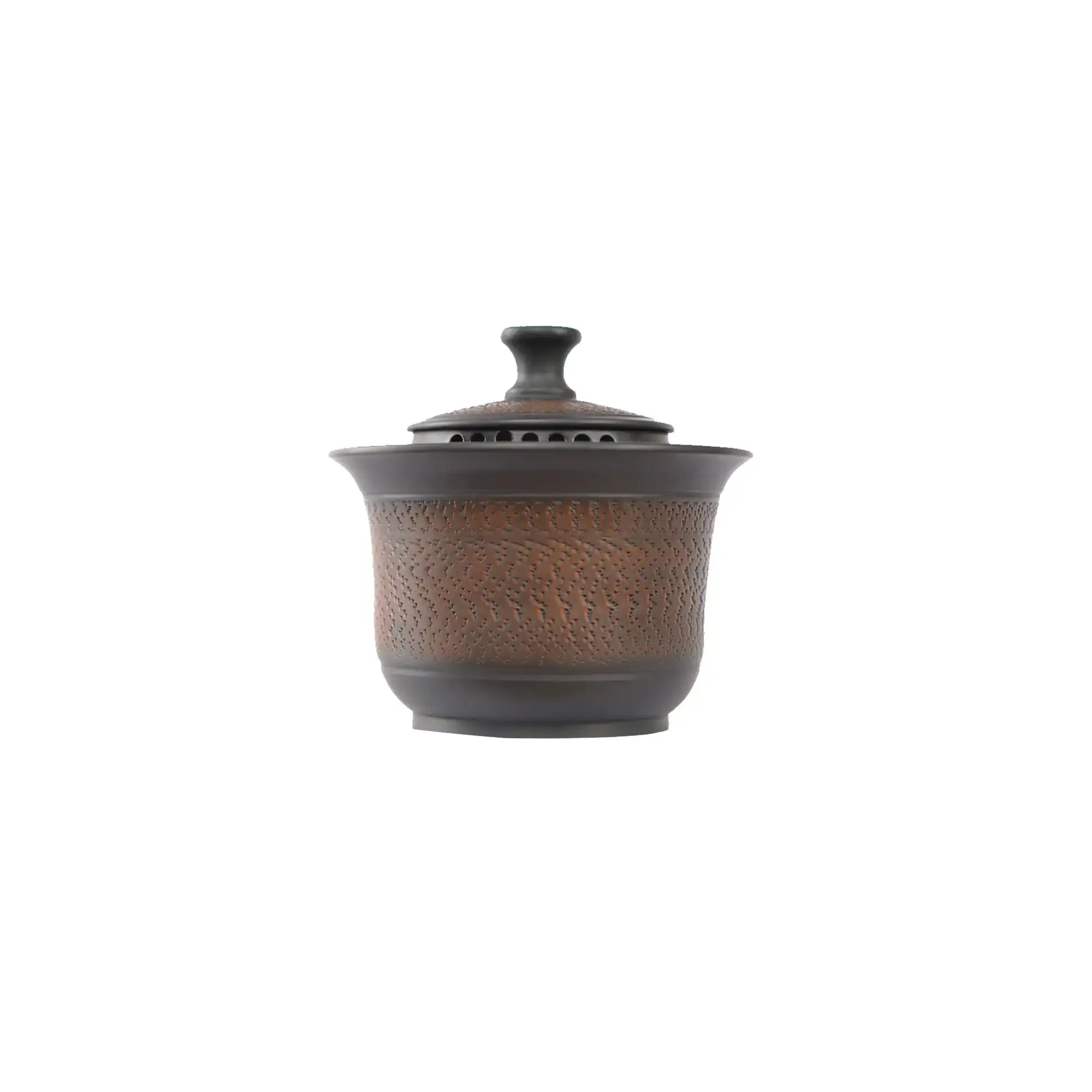 Jianshui zitao gaiwan tea bowl with chattered texture and built-in strainer holes
