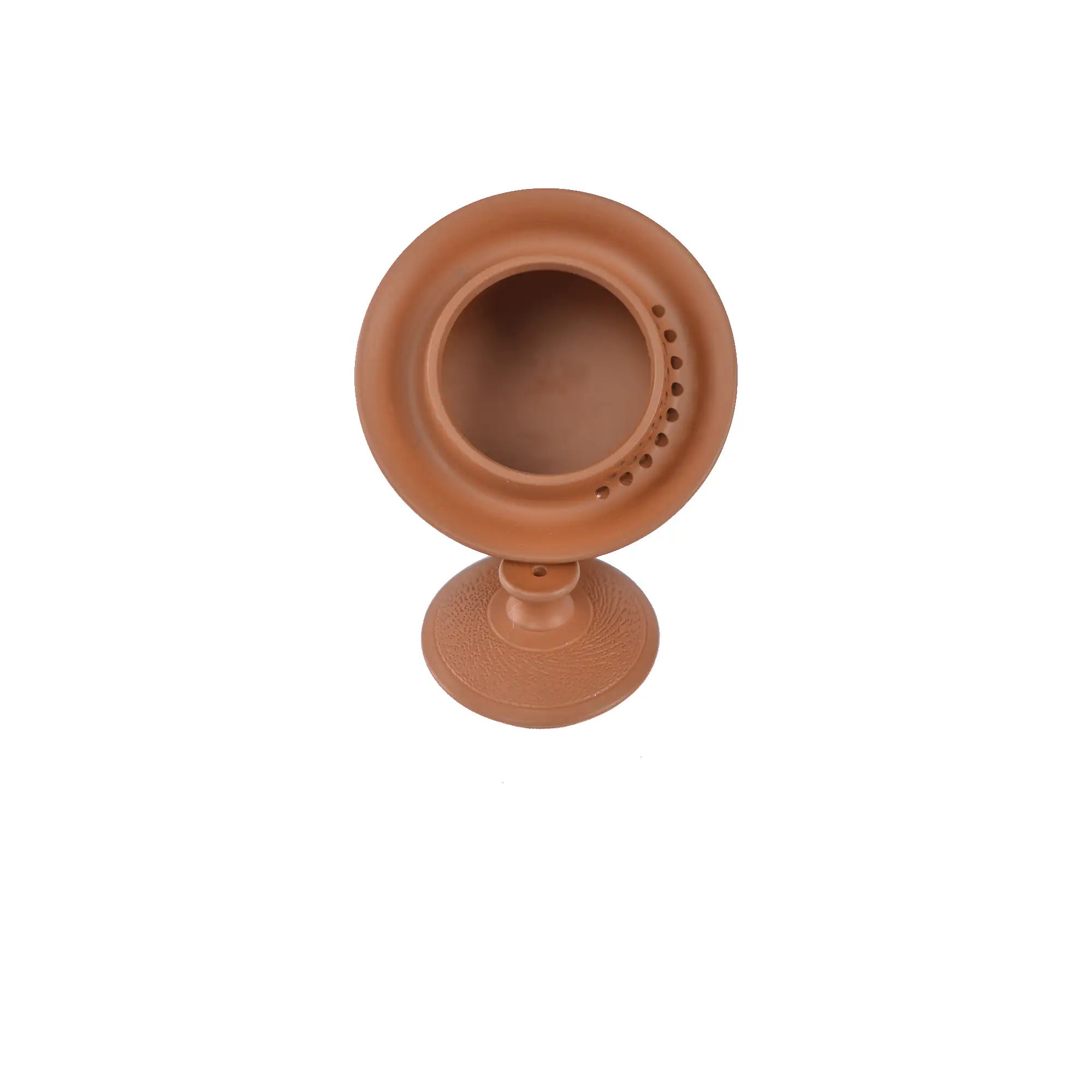 Interior view of a Jianshui zitao gaiwan with a naturally finished inner red clay surface