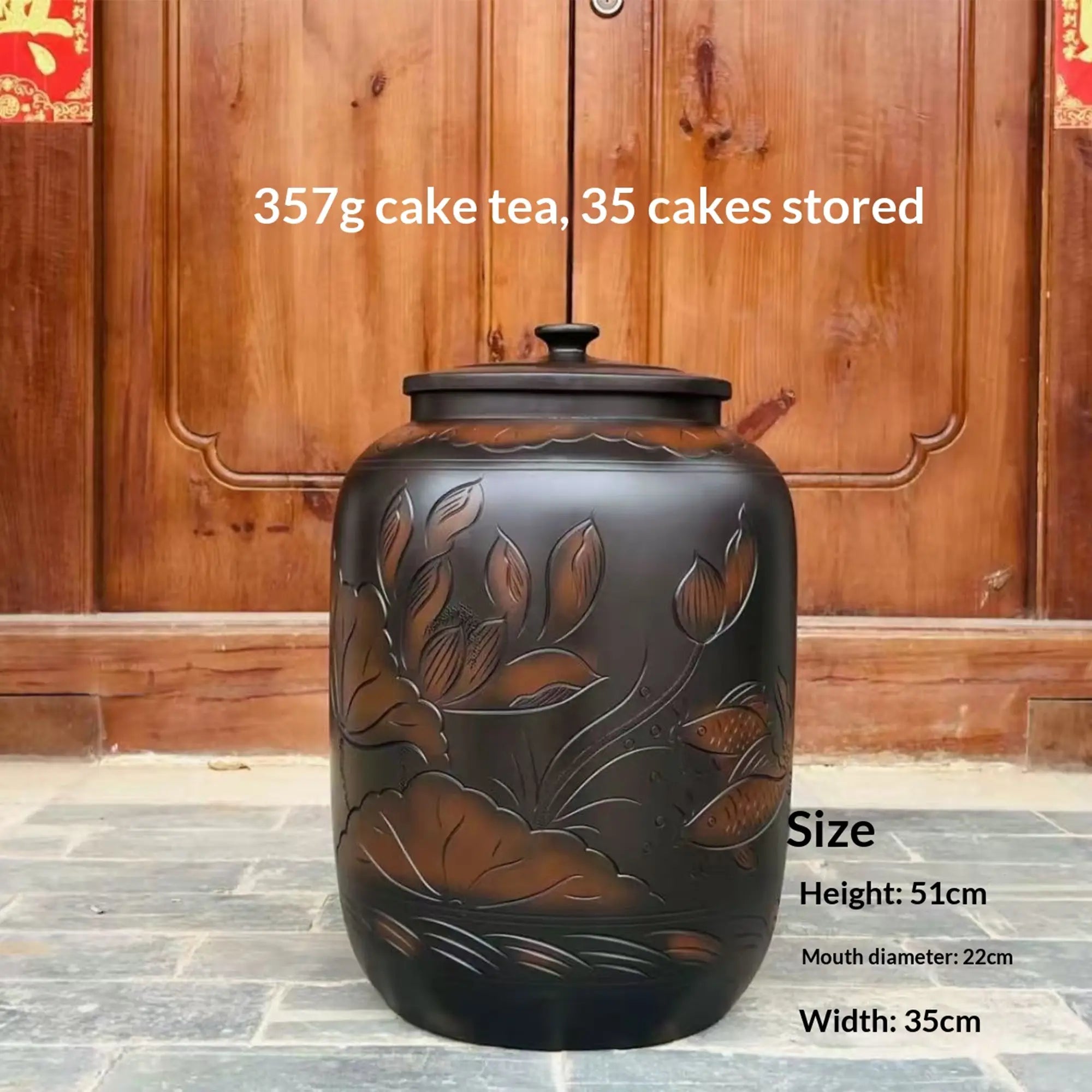 Jianshui zitao storage jar with tea cake capacity and size reference