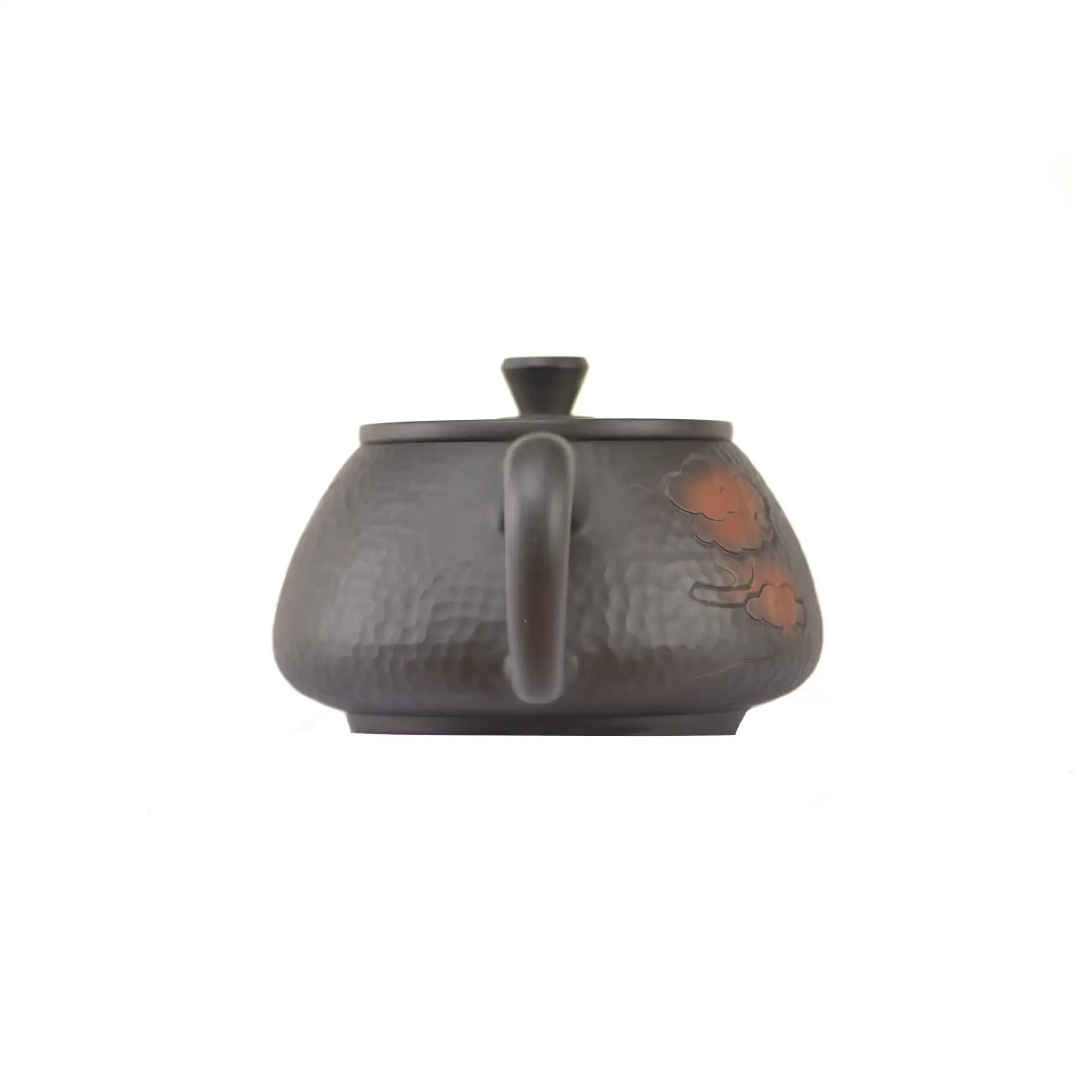 Back view of handcrafted clay teapot No.14 with textured surface finish