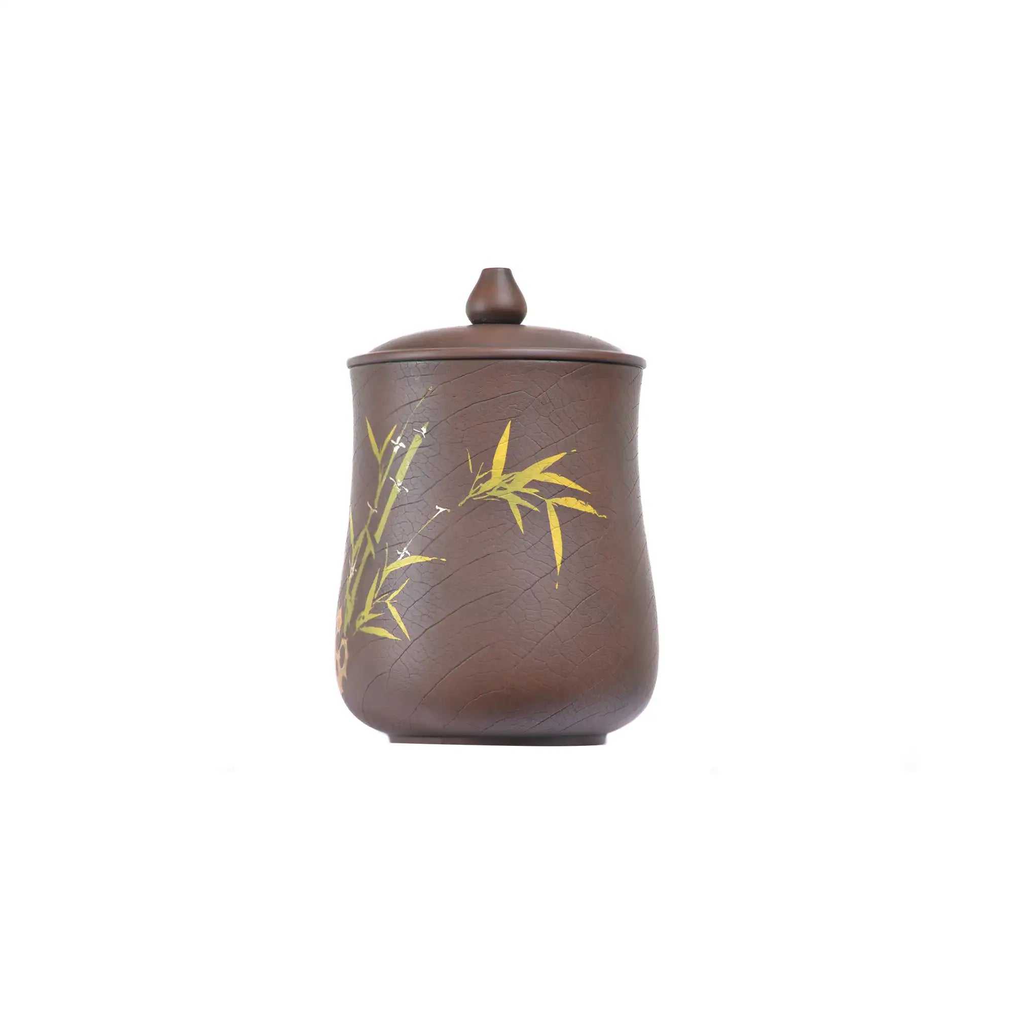Jianshui zitao bamboo office tea mug with and-carved bamboo motif, front view
