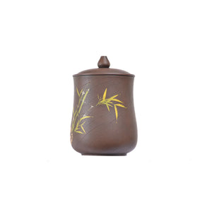 Jianshui zitao bamboo office tea mug with and-carved bamboo motif, front view