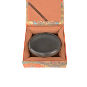 Jianshui zitao ashtray with carved fish and lotus design, presented in a decorative gift box