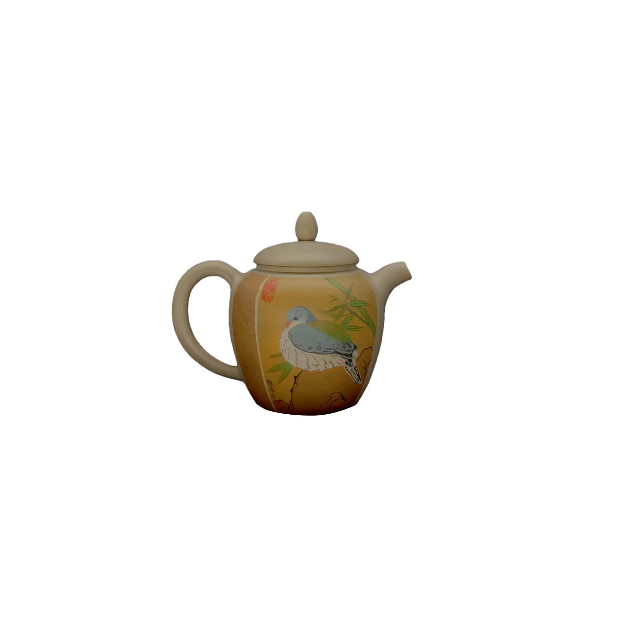 Handcrafted Jianshui Purple Pottery Teapot – Bird & Botanical Carved & Inlaid Design, 200ml