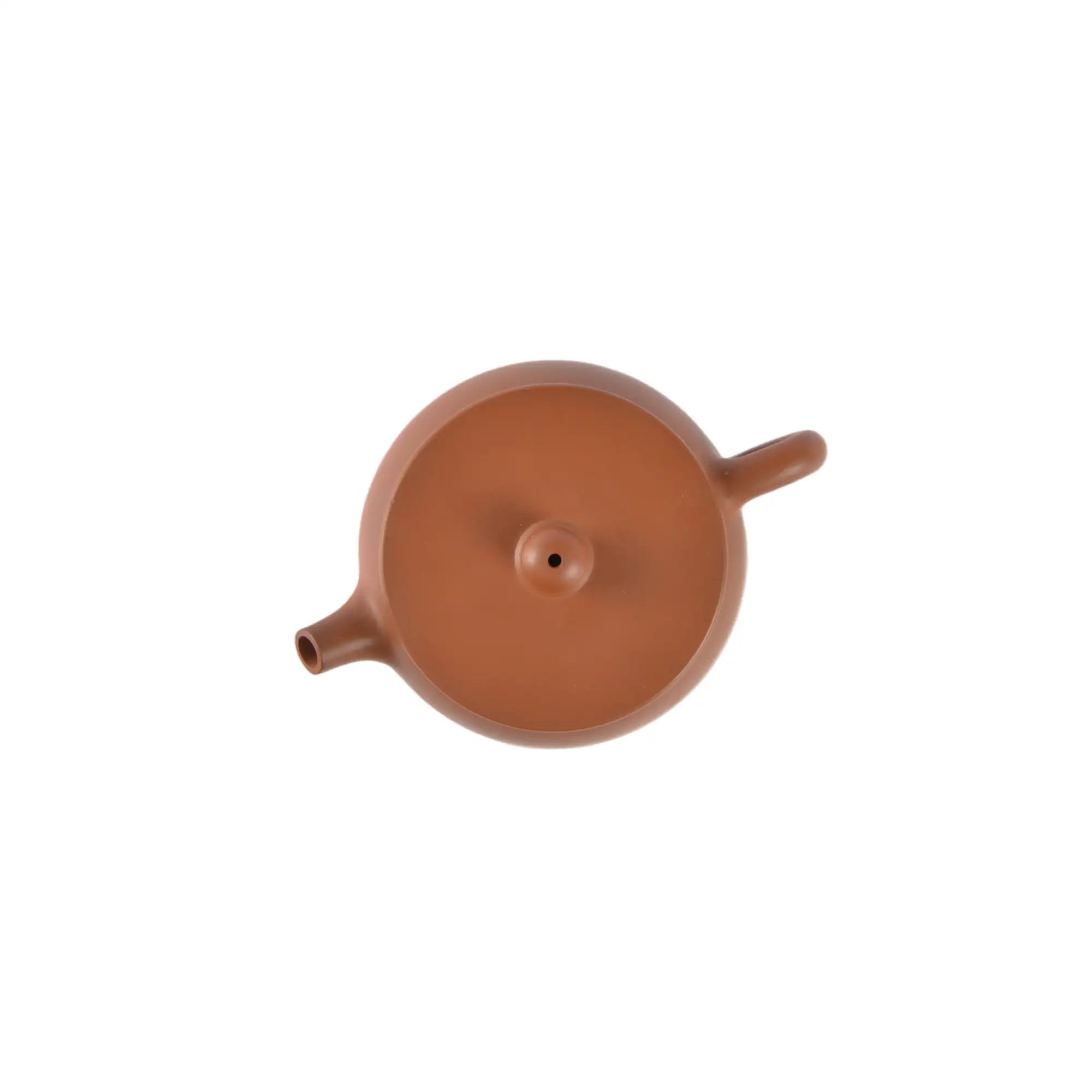 Top view of PorSva No.52 plain red clay teapot showing lid structure and craftsmanship