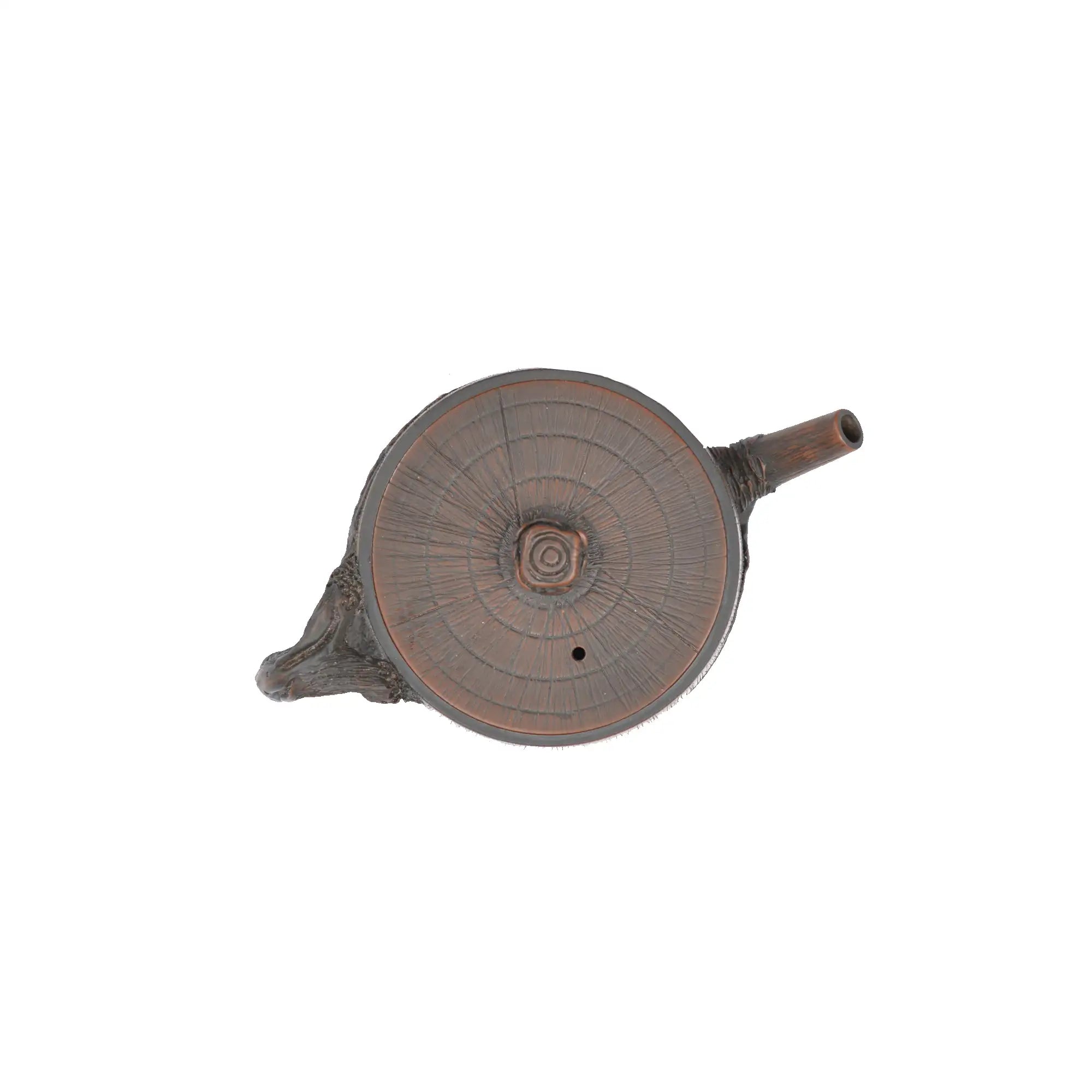 Top view of PorSva No.53 root-style clay teapot showing lid structure and root-inspired sculptural details