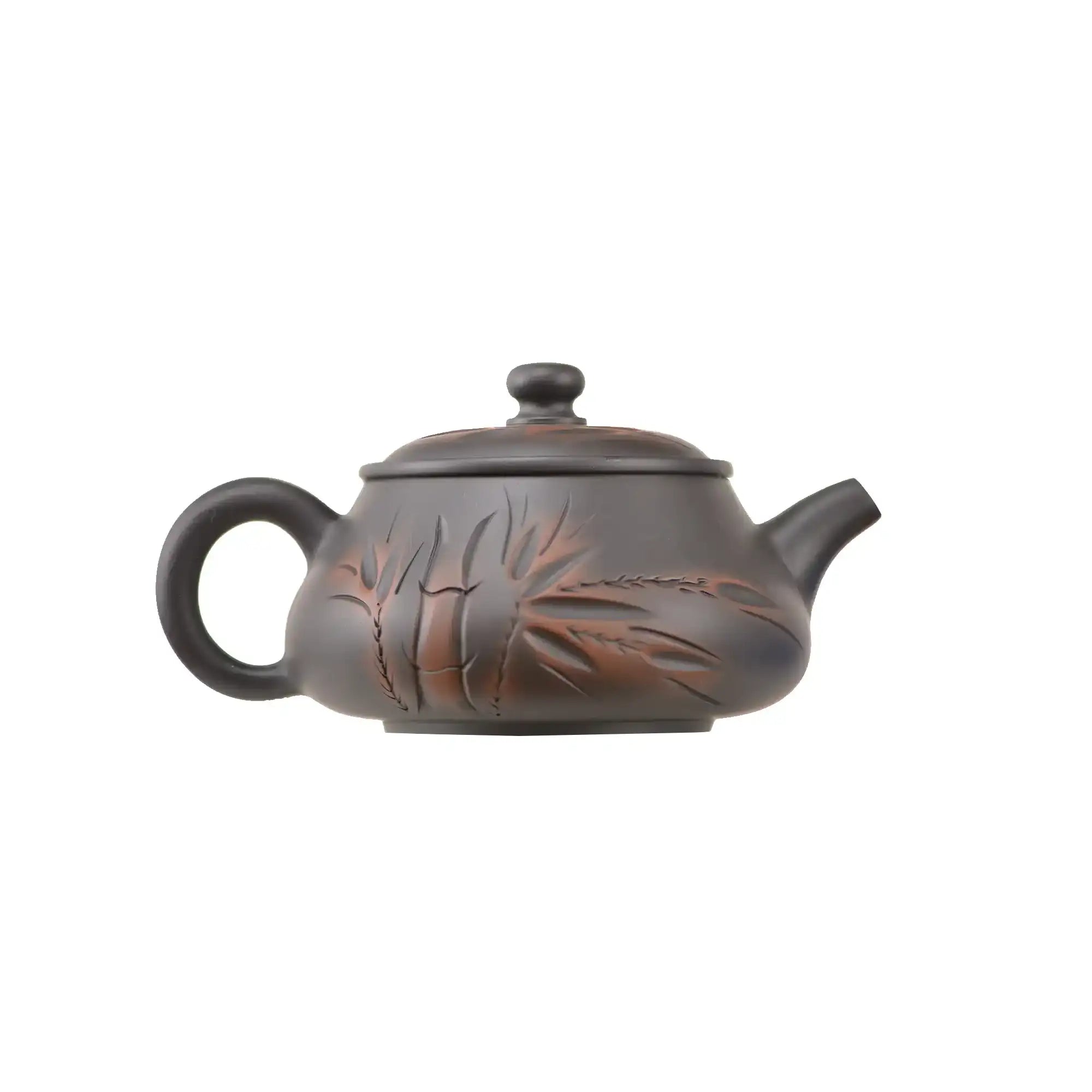 Handcrafted clay teapot No.4 with bamboo line carving and unglazed surface