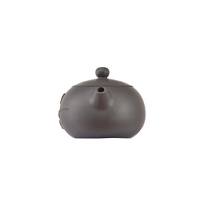 Handcrafted clay teapot No.16 featuring bamboo relief detailing and unglazed finish
