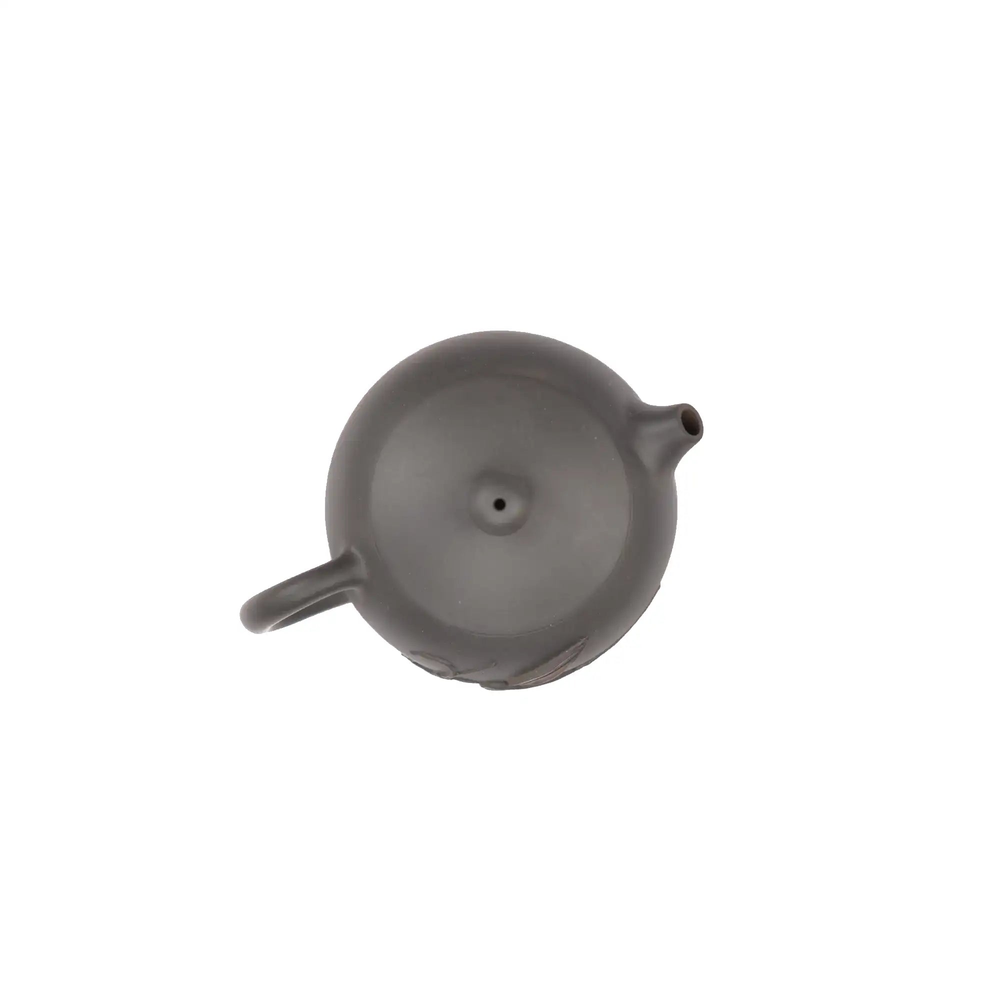Top view of clay teapot No.16 highlighting lid shape and bamboo relief detail