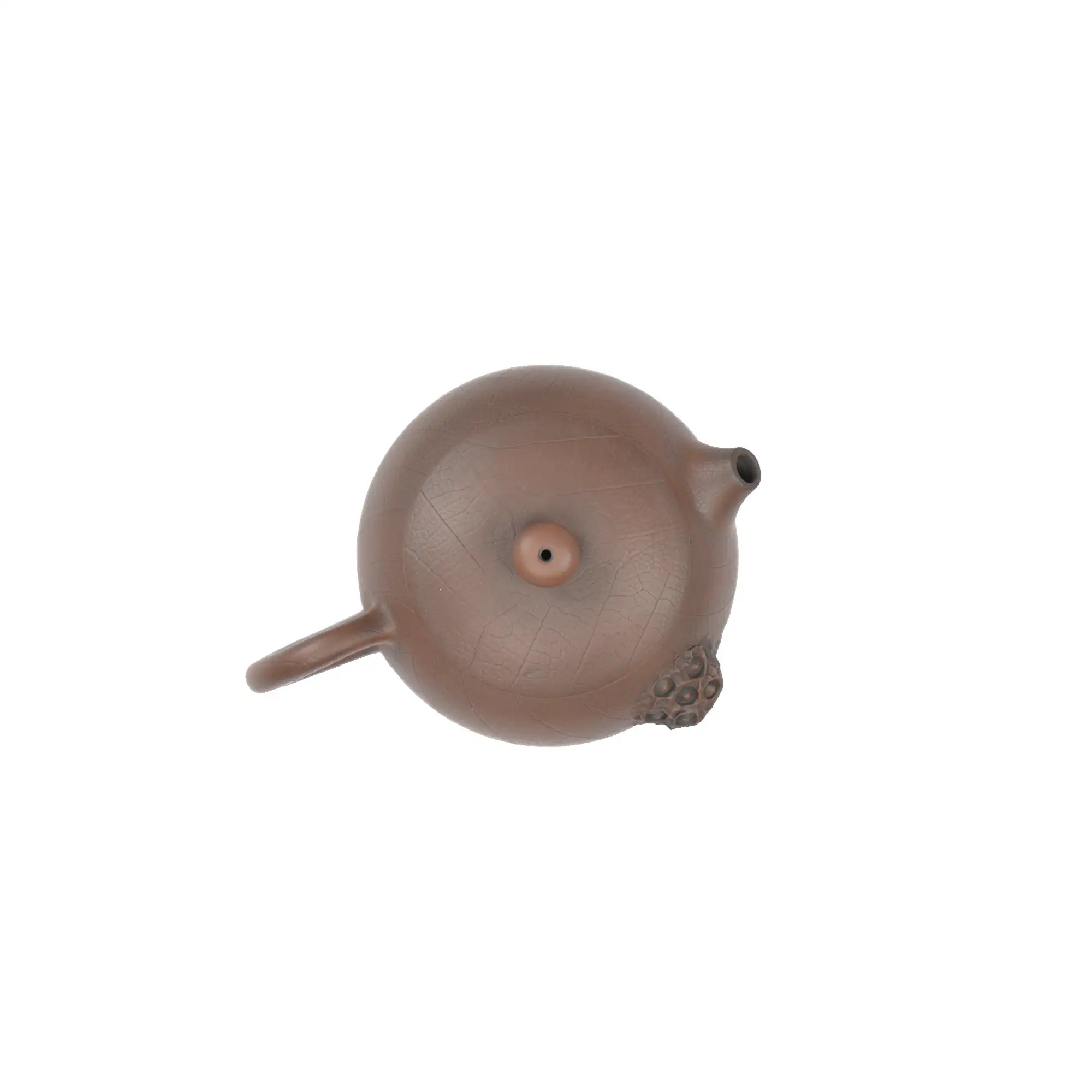 Top view of clay teapot No.21 featuring Bodhi pattern and relief details