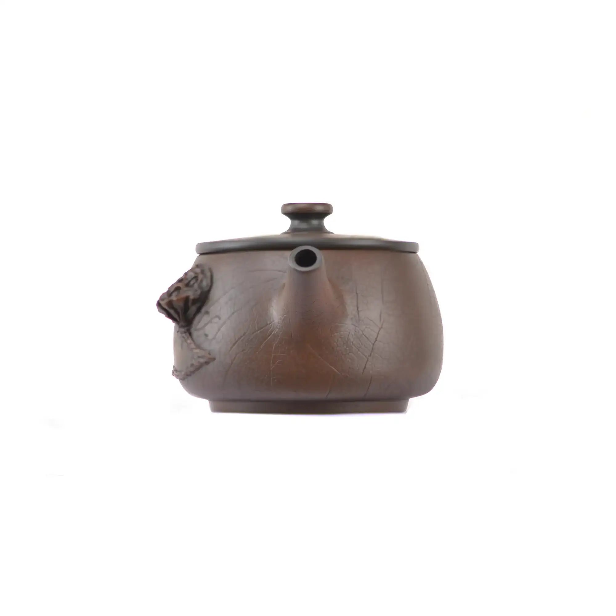 Handcrafted clay teapot No.22 featuring Bodhi pattern and lotus pod relief detailing