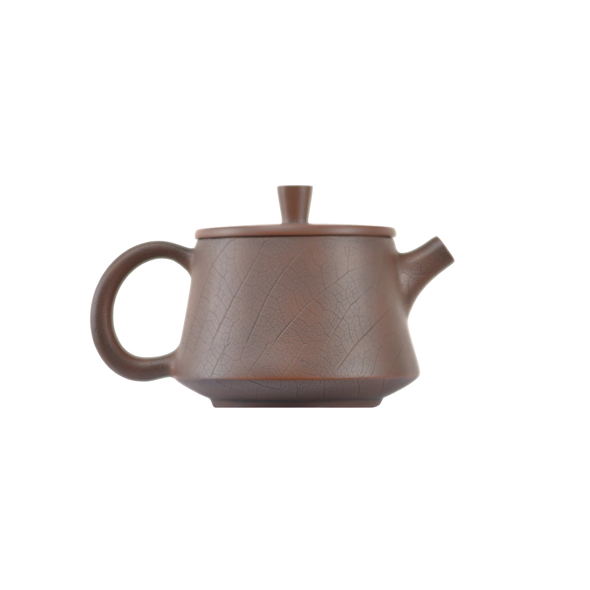 Alternate side view of clay teapot No.9 featuring Bodhi pattern detailing and traditional form