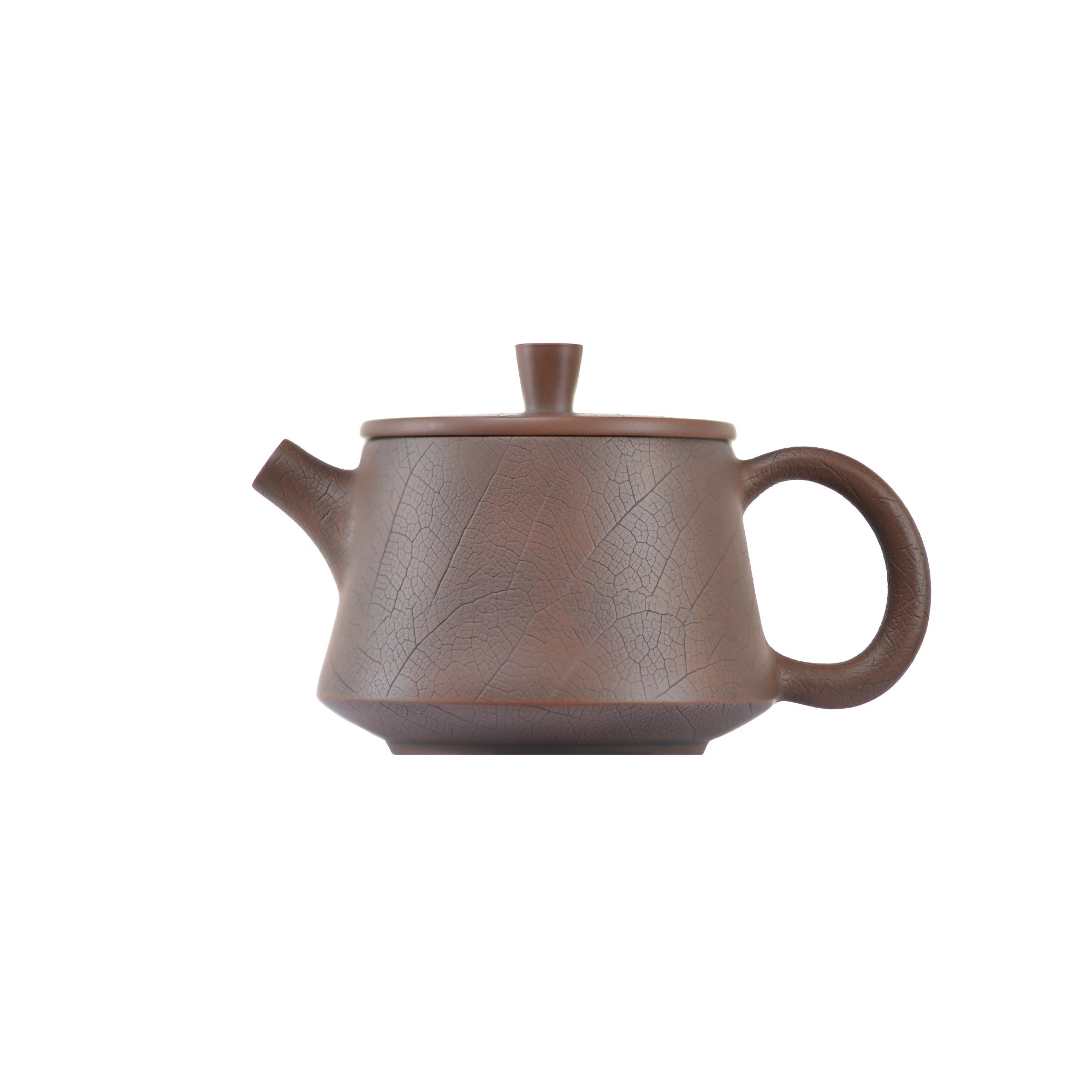 Side view of clay teapot No.9 with Bodhi pattern carving and traditional form