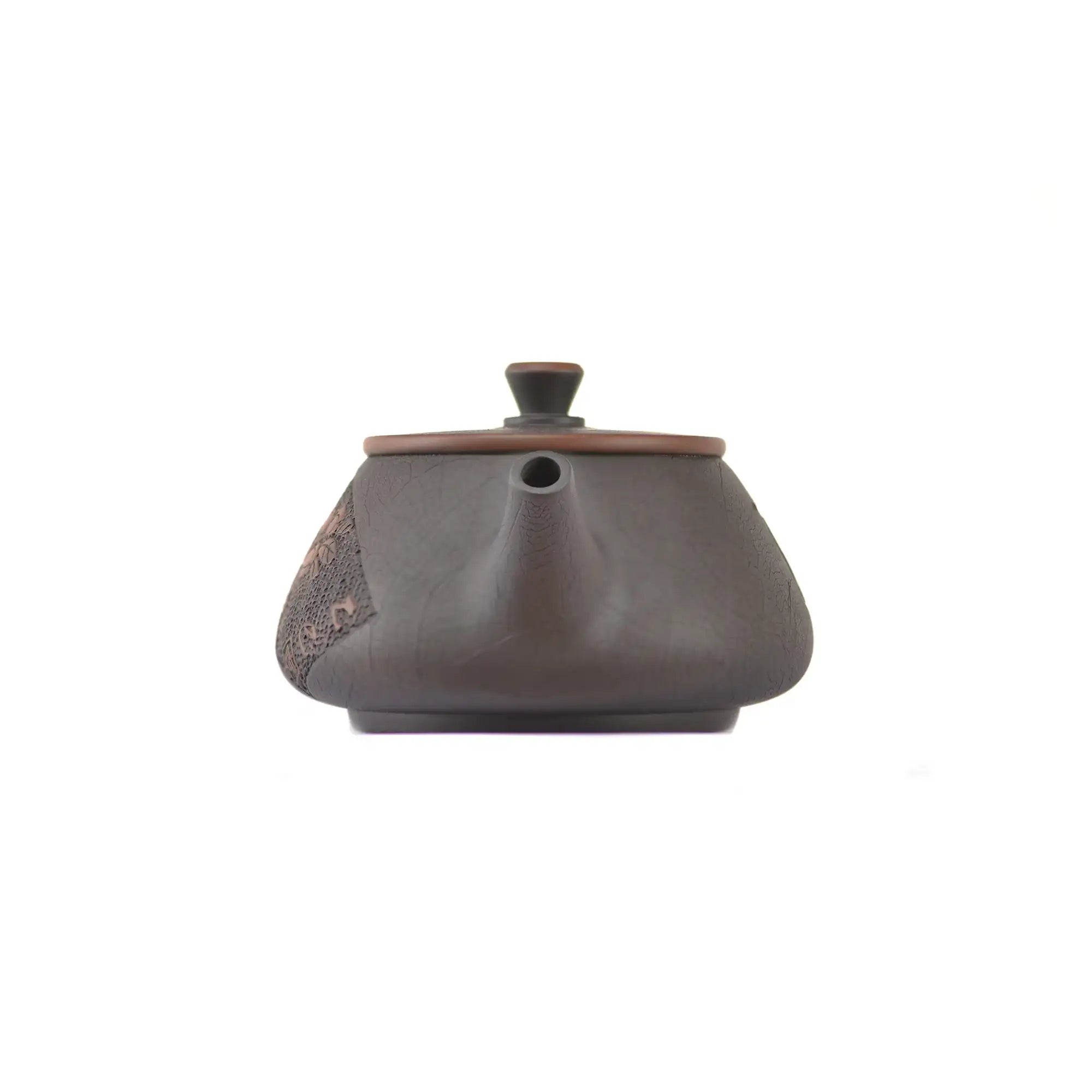 Handcrafted clay teapot No.23 featuring Bodhi pattern and peony relief detailing