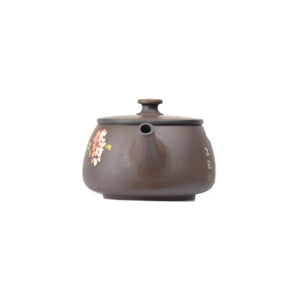 Handcrafted clay teapot No.28 featuring Bodhi pattern with yin carving and yang inlay peony design