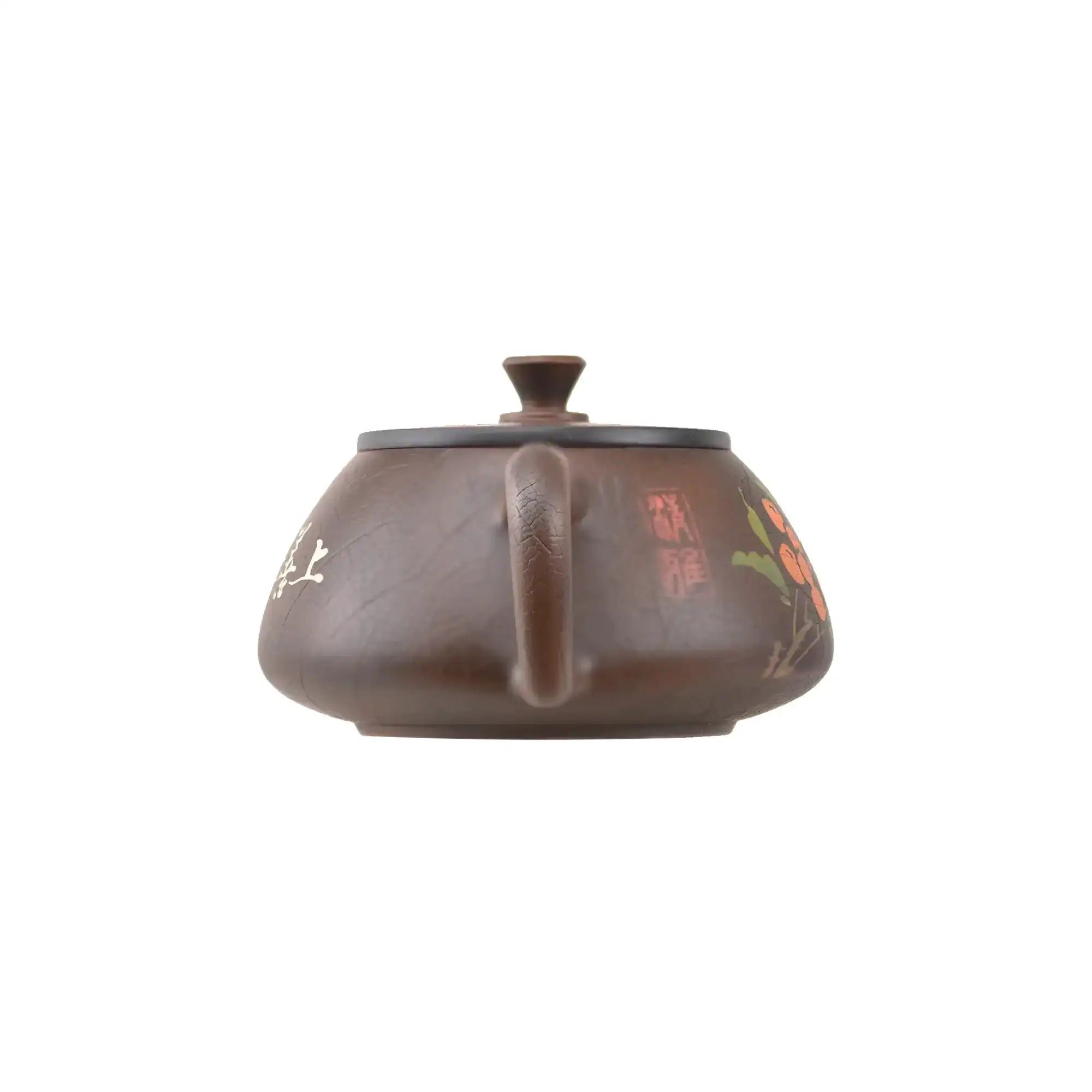 Back view of clay teapot No.29 featuring traditional inlay decoration