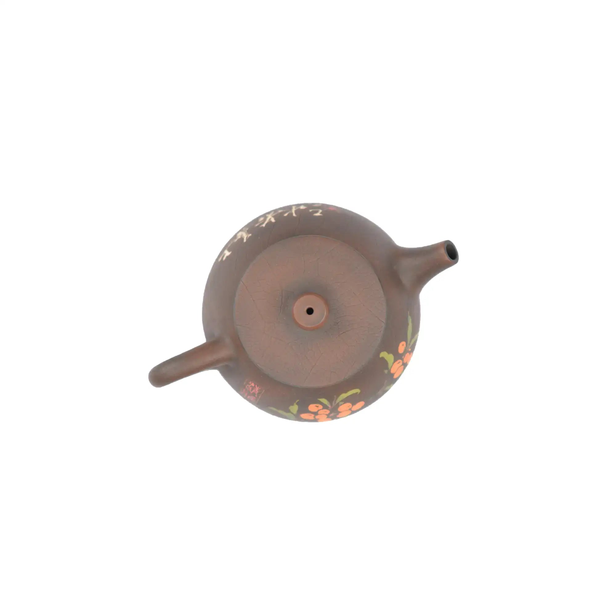 Top view of clay teapot No.29 highlighting lid shape and decorative pattern detail
