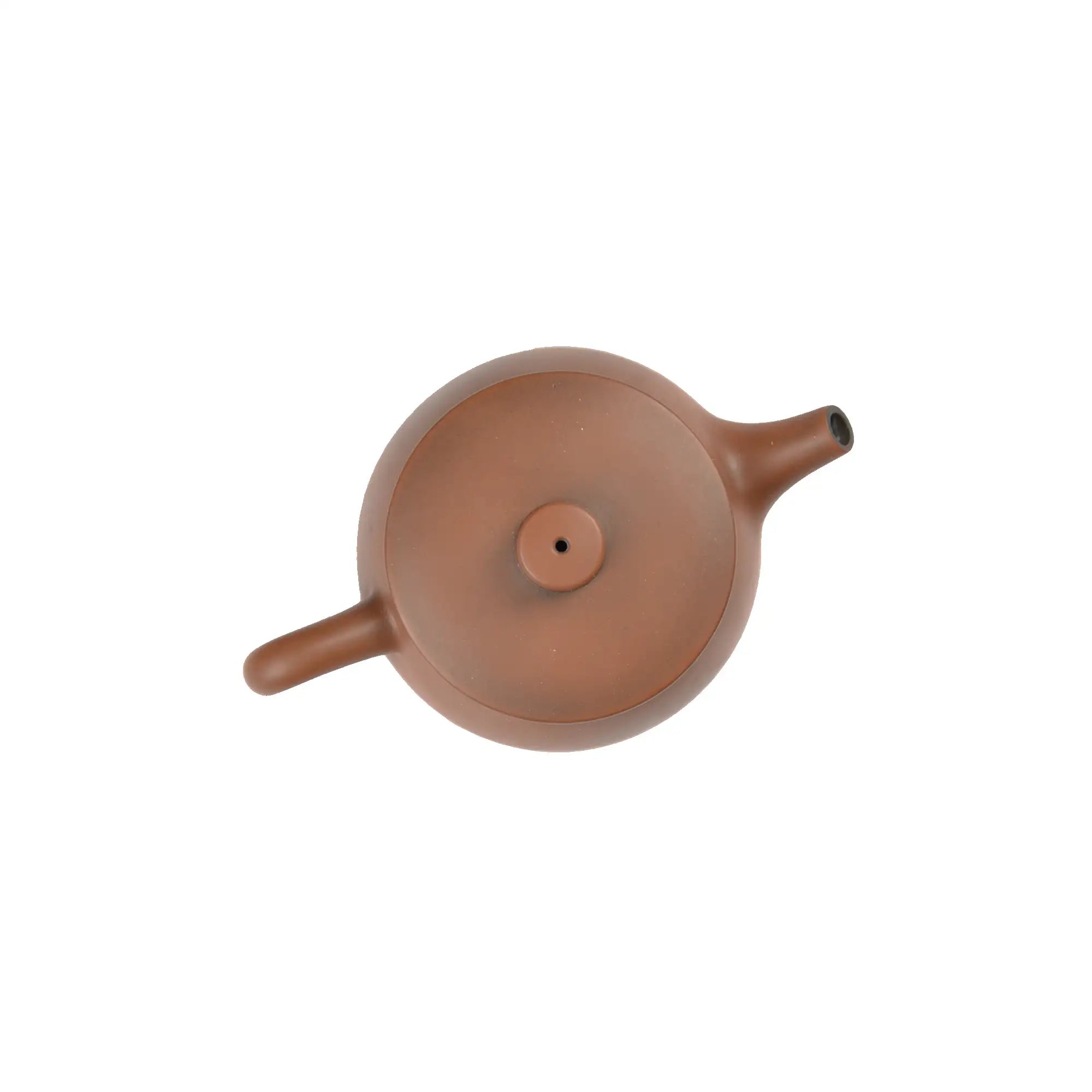 Top view of Hanwa clay teapot No.3 highlighting lid shape and bronze-toned surface