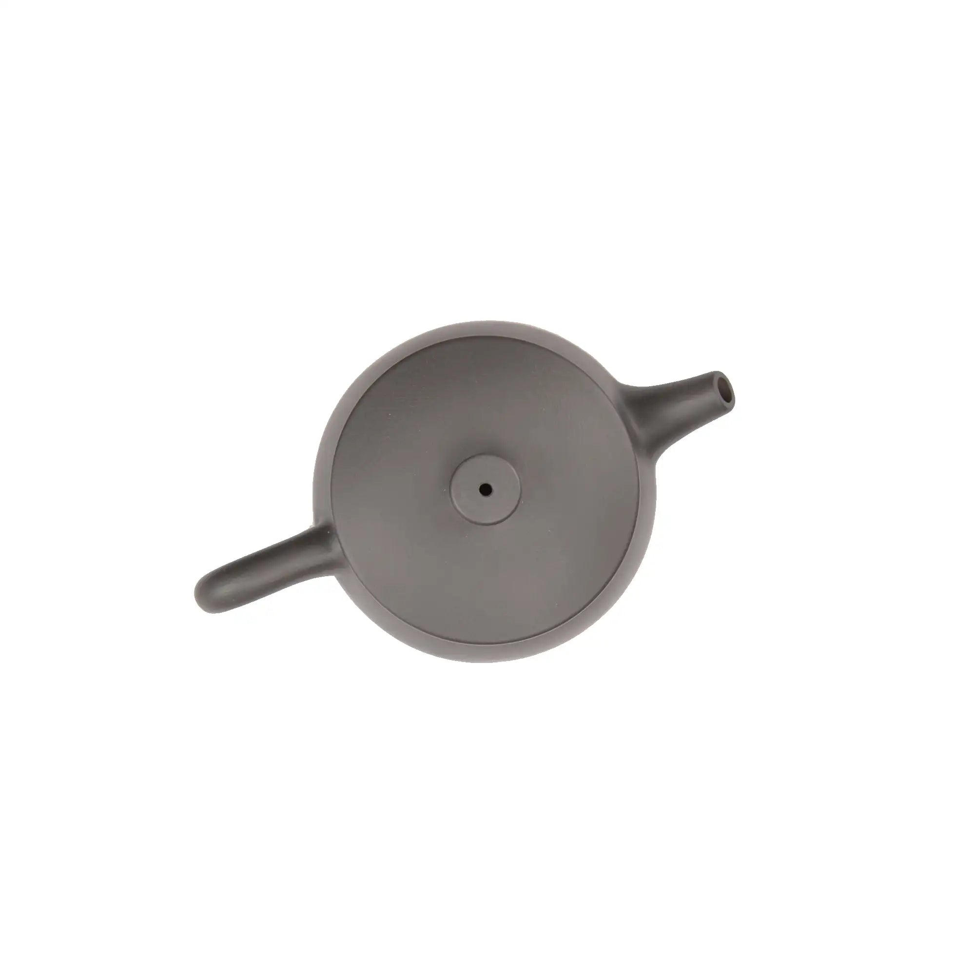 Top view of clay teapot No.2 highlighting lid shape and polished surface