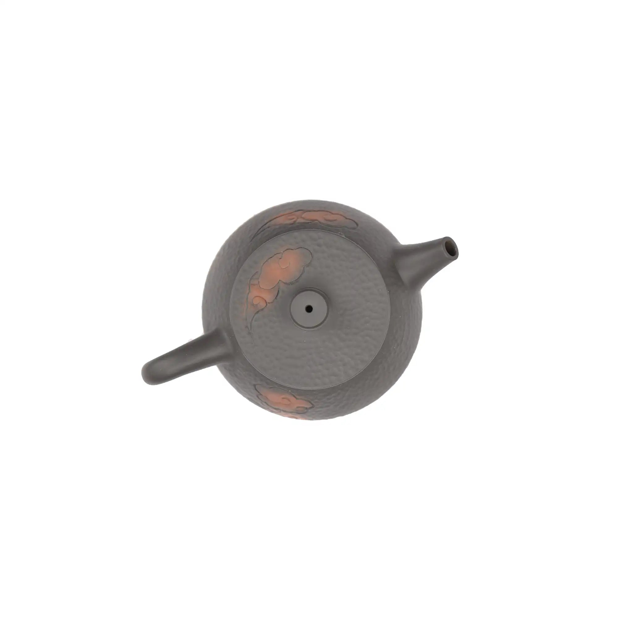 Top view of Jianshui clay teapot No.14 highlighting lid shape and hammered cloud pattern