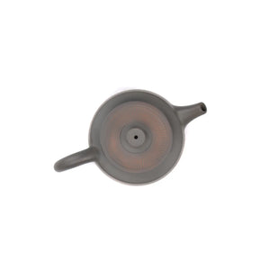 Top view of clay teapot No.11 highlighting lid shape and jumping knife texture