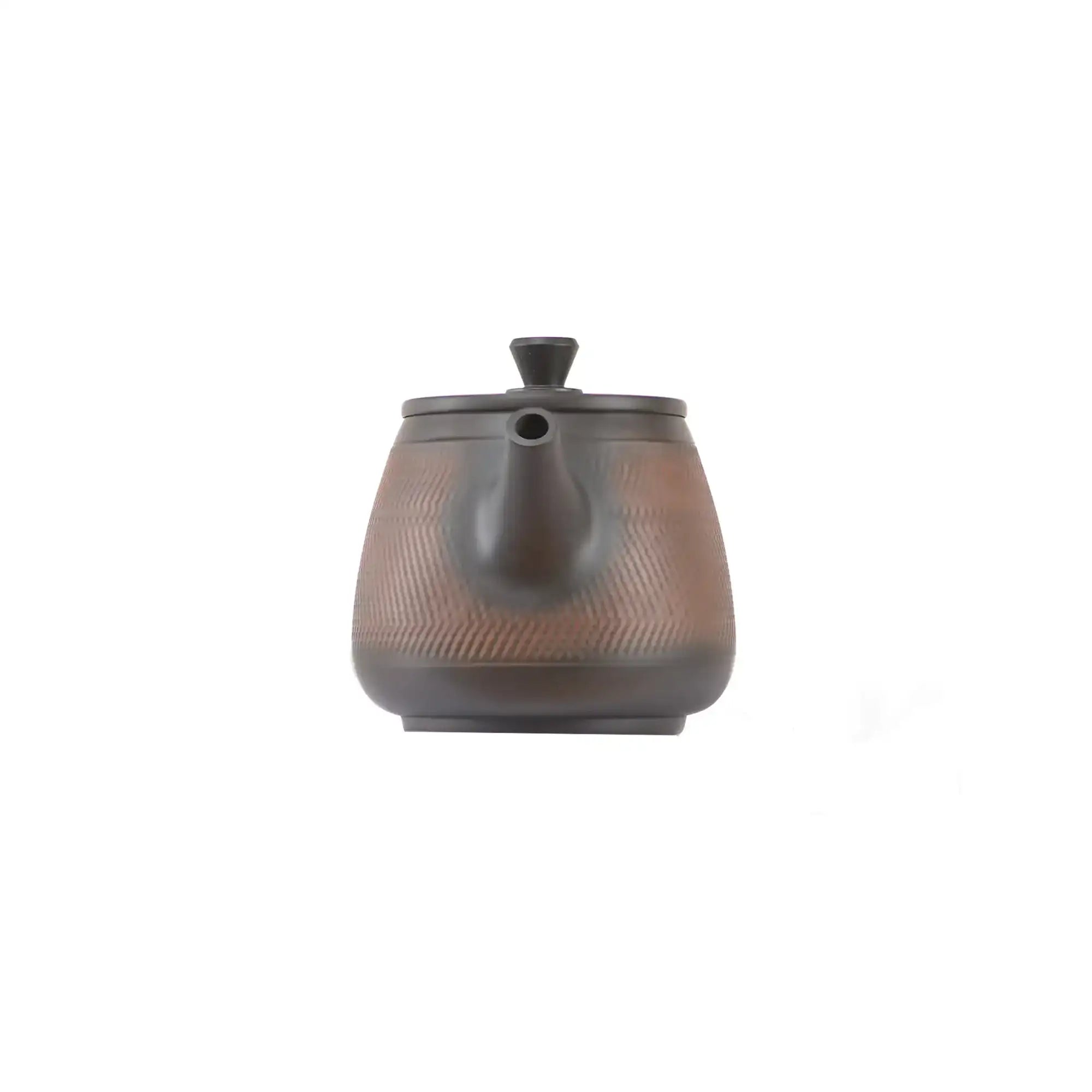 Handcrafted clay teapot No.12 featuring a jumping knife texture and unglazed finish