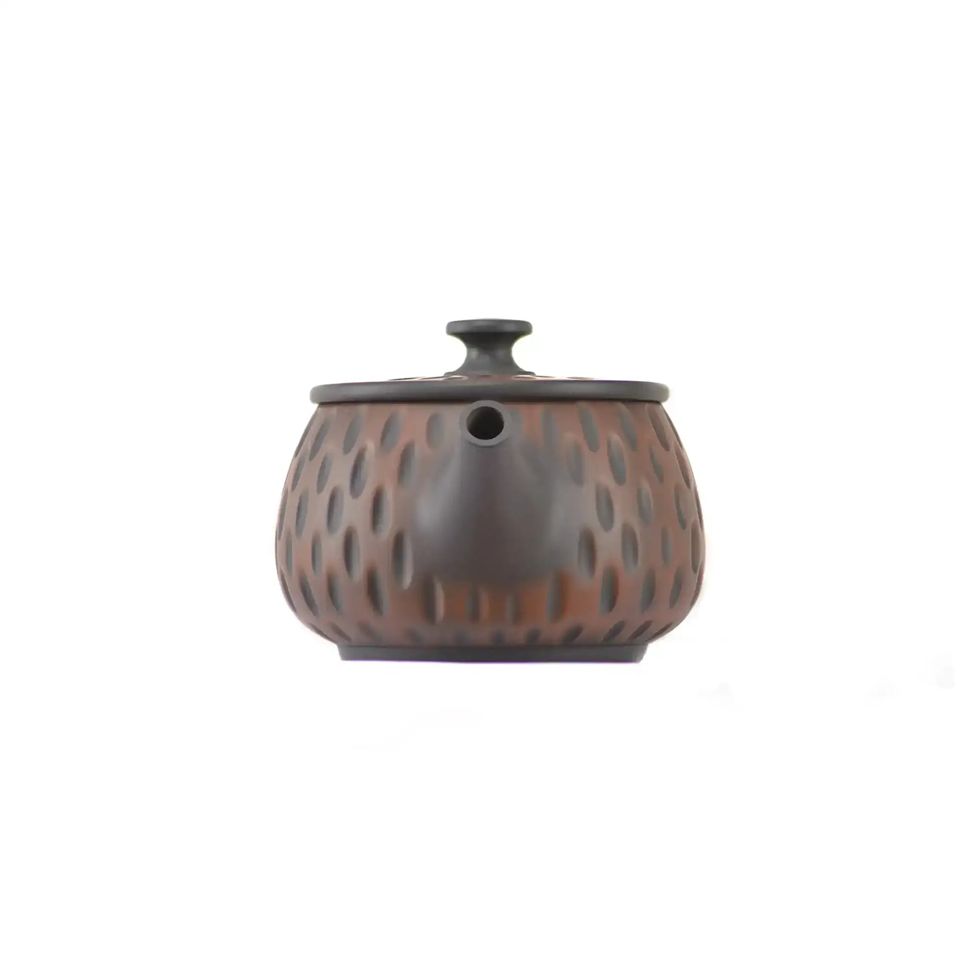 Handcrafted clay teapot No.13 featuring a meteor pattern and unglazed finish