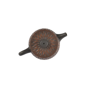 Top view of clay teapot No.13 highlighting lid shape and meteor pattern detail